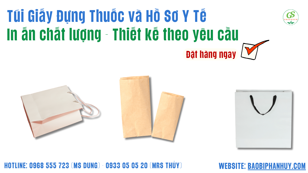 túi giấy đựng thuốc cho nhà thuốc bệnh viện, in ấn miễn phí
