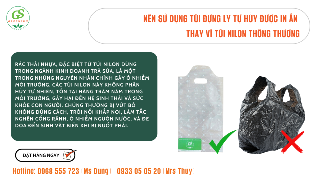 Túi nilon tự hủy sinh học đựng trà sữa và cà phê mang đi take away