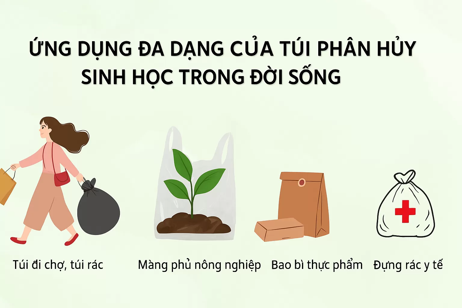 ứng dụng túi tự phân hủy hai quai tiện lợi