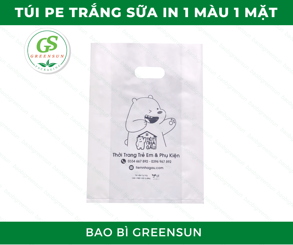 Túi PE trắng sữa in 1 màu 1 mặt thương hiệu Greensun
