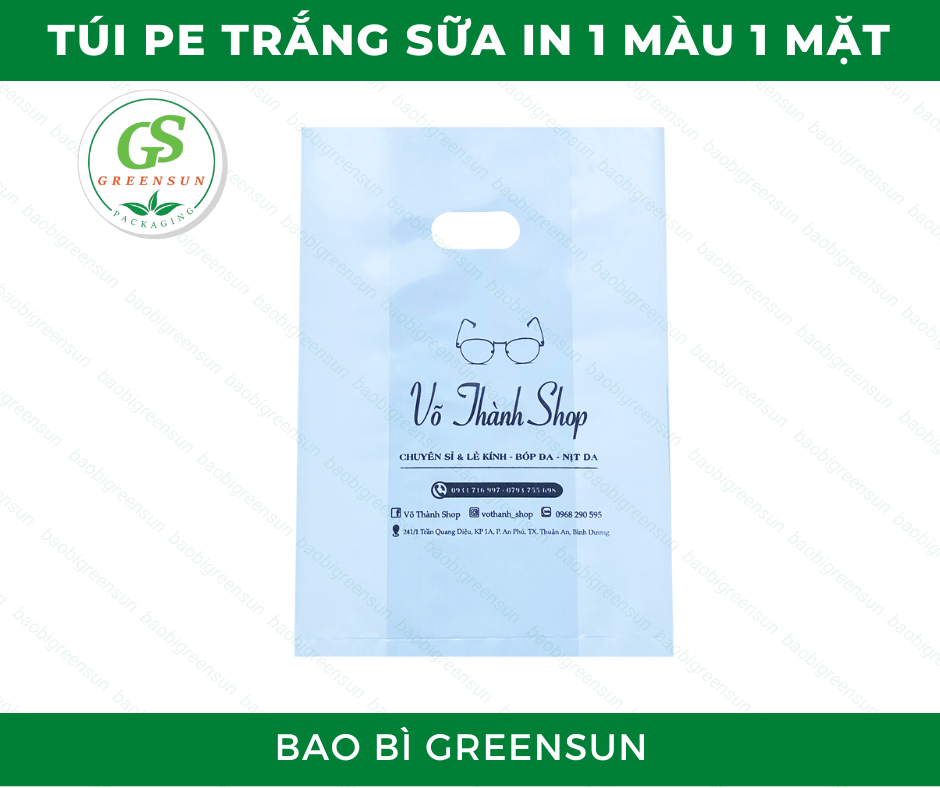 Túi PE trắng sữa in 1 màu 1 mặt thương hiệu Greensun