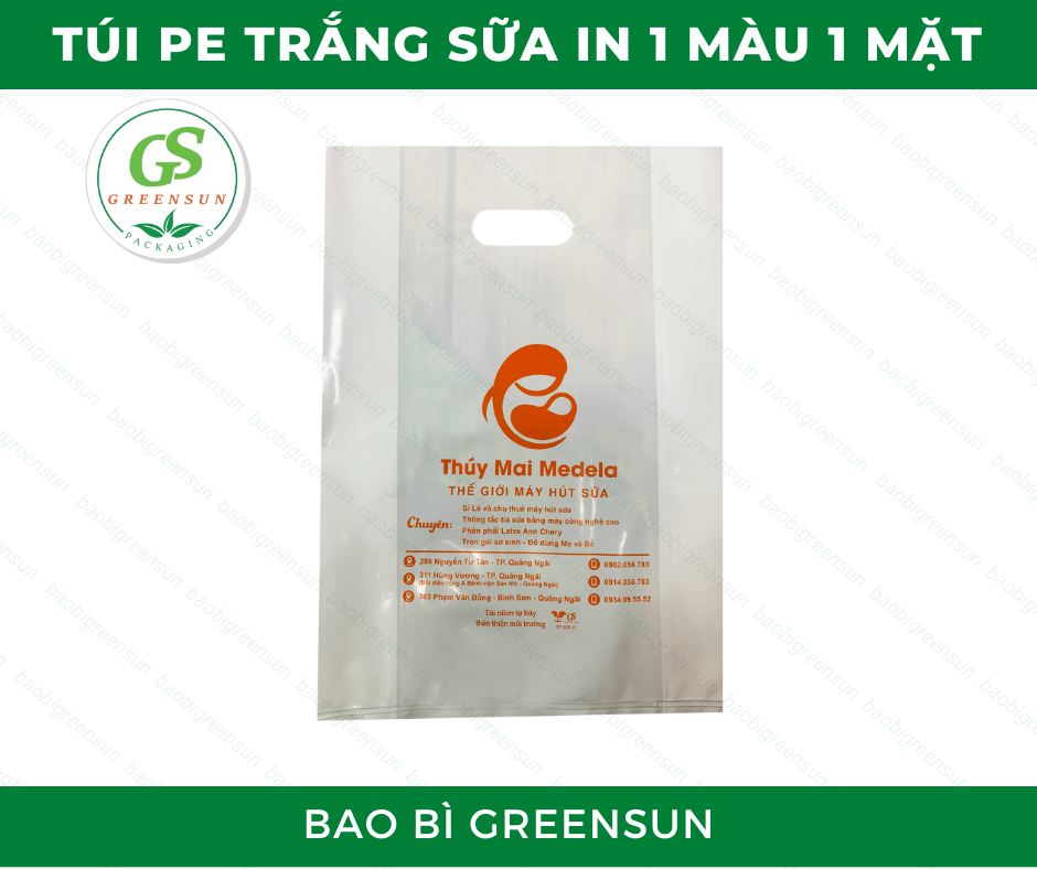 Túi PE trắng sữa in 1 màu 1 mặt thương hiệu Greensun