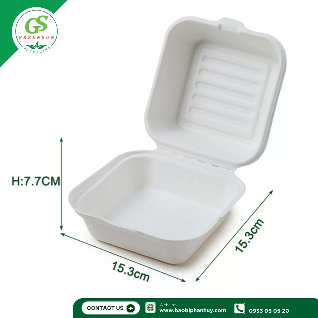 Hộp bã mía vuông 500ml đựng bánh