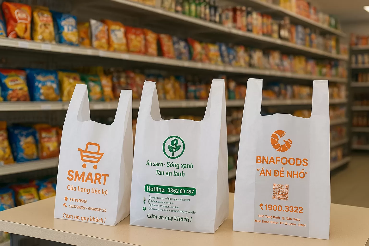 Túi hai quai cho cửa hàng tiện lợi - giải pháp bao bì xanh