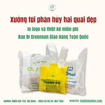 Xưởng túi phân hủy hai quai đẹp | In logo và thiết kế miễn phí | Bao Bì Greensun Giao Hàng Toàn Quốc
